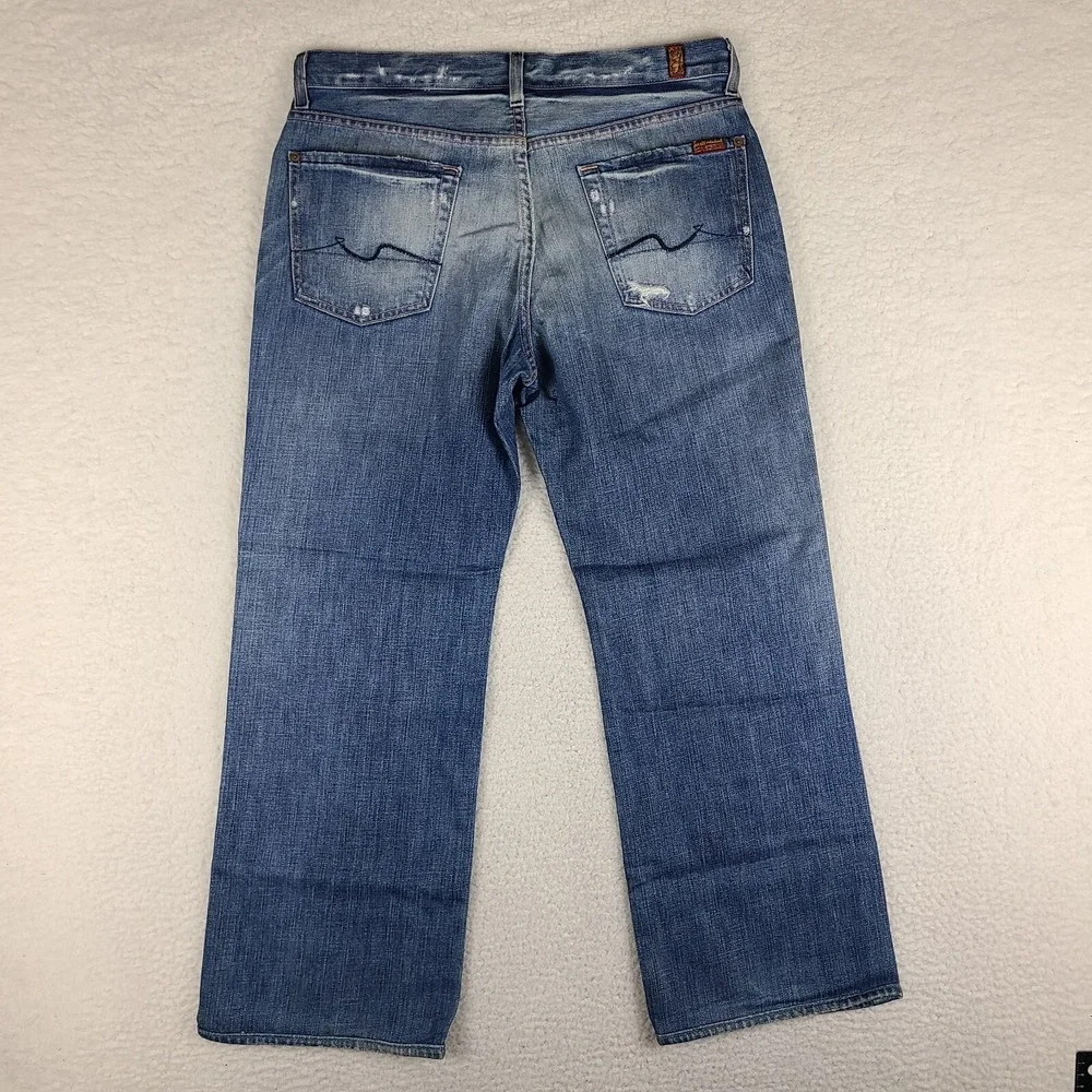 7 For‎ All Mankind Jeans Mens 33x28 Blue Relaxed Fit Button Fly Denim HEMMED